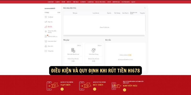 Điều kiện và quy định khi rút tiền hi678